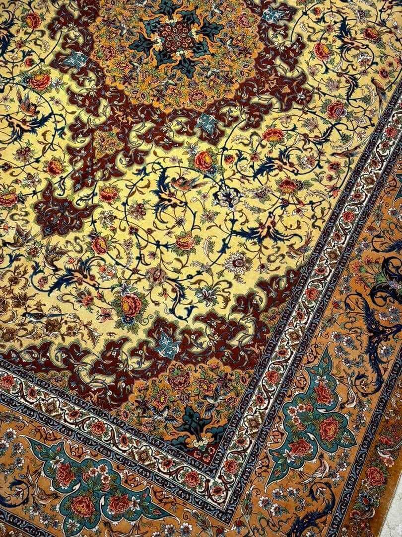 "Isfahan Persian rug made from 90% silk and wool, perfect for luxury home decor"